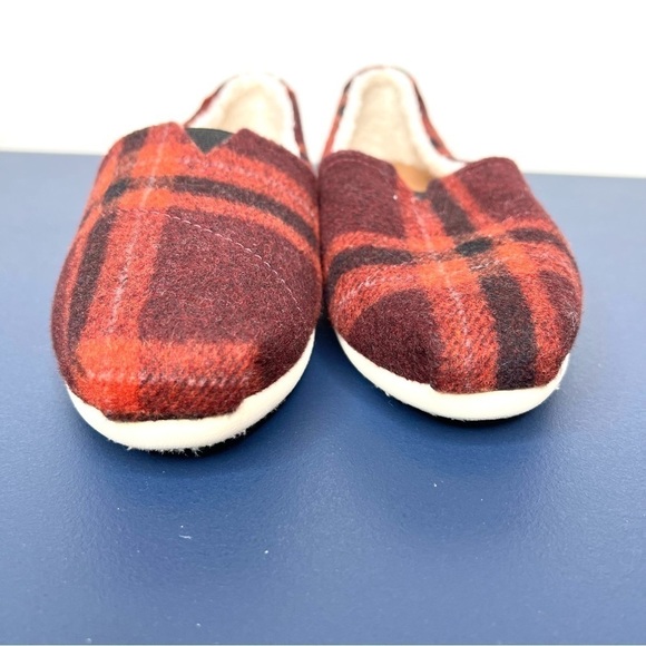 Toms Alpargata Red Plaid Buffalo Check Faux Sherling Sherpa Slip On Shoes Size 6 - Picture 13 of 14